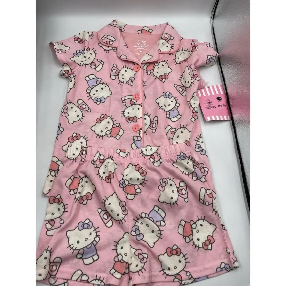 Hello Kitty 2-piece Pajama Set Size 5T Pink Short Sleeve Top & Shorts NEW W/ Tag